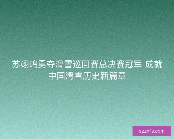 苏翊鸣勇夺滑雪巡回赛总决赛冠军 成就中国滑雪历史新篇章